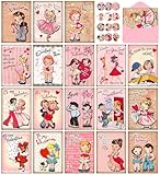 Quera 36 Pcs Vintage Valentine's Cards Traditional Retro Kids Pink Postcards Blank Greeting Cards...