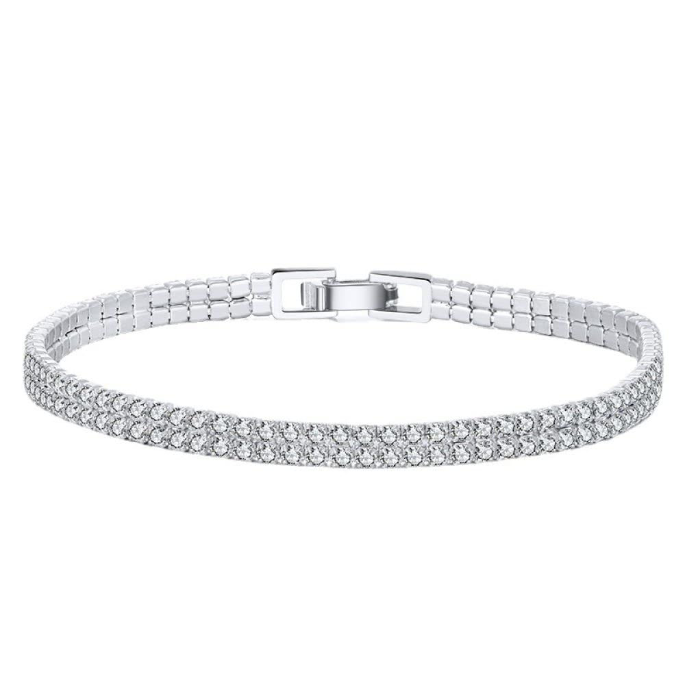 Armband Damen Silber,S925 Sterling Silber Tennis Armband Zweireihig Micro-Set Zirkon Diamant X-Link Armbänder Exquisites Freundschaftsarmband Licht Luxus Schmuck Für Damen Männer Geschenk, 6,5 Zoll