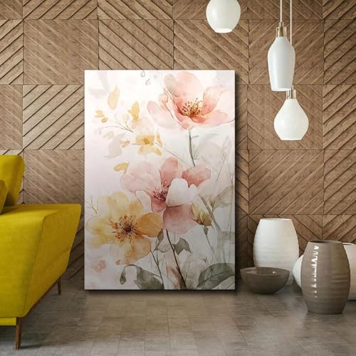 Peinture murale rose et jaune LSYALUCK 71x107cm avec cadre noir
