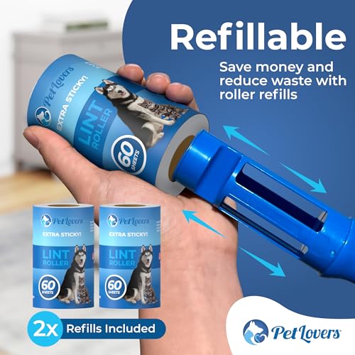 Image of PetLovers Extra Sticky Lint Roller Value Set 240 Sheets for Pet Hair Removal Dog and Cat Lint Remover 4 Pack (2 Rolls - 2 Refills)