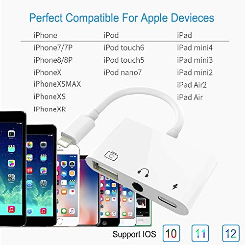 Masaya Usb 3 Camera Adapter,3 In 1 Usb Female Otg Adapter With 3.5 Mm Headphone Jack And Charging Splitter Compatible With I-Phone 12 11 X 8,Support Card Reader,Midi #TOP3