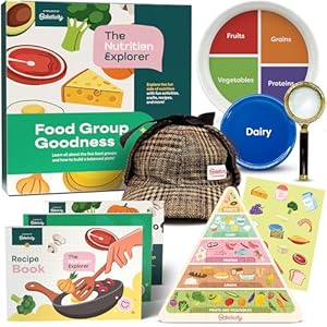 Baketivity Nutrition Explorer Kit – STEM Learning for Kids with Detective Costume, Food Chart Puzzle, Portion Plate, Stickers & Recipe Book