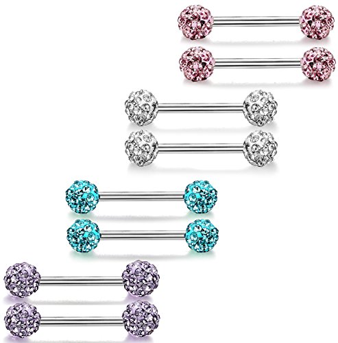 ORAZIO 6-8 Pcs 14G 316L Stainless Steel CZ Nipple Piercing Barbell Belly Button Ring for Women3