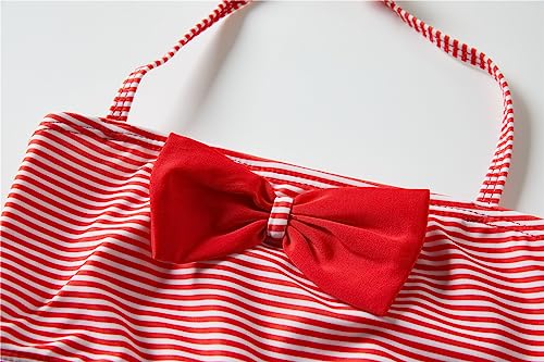 Mud Kingdom Girls Bikini 2-Piece Swimwear With Bow Tie Red Striped Hoodless Flat Swimsuit Fashion Size 9-10 thumb #3