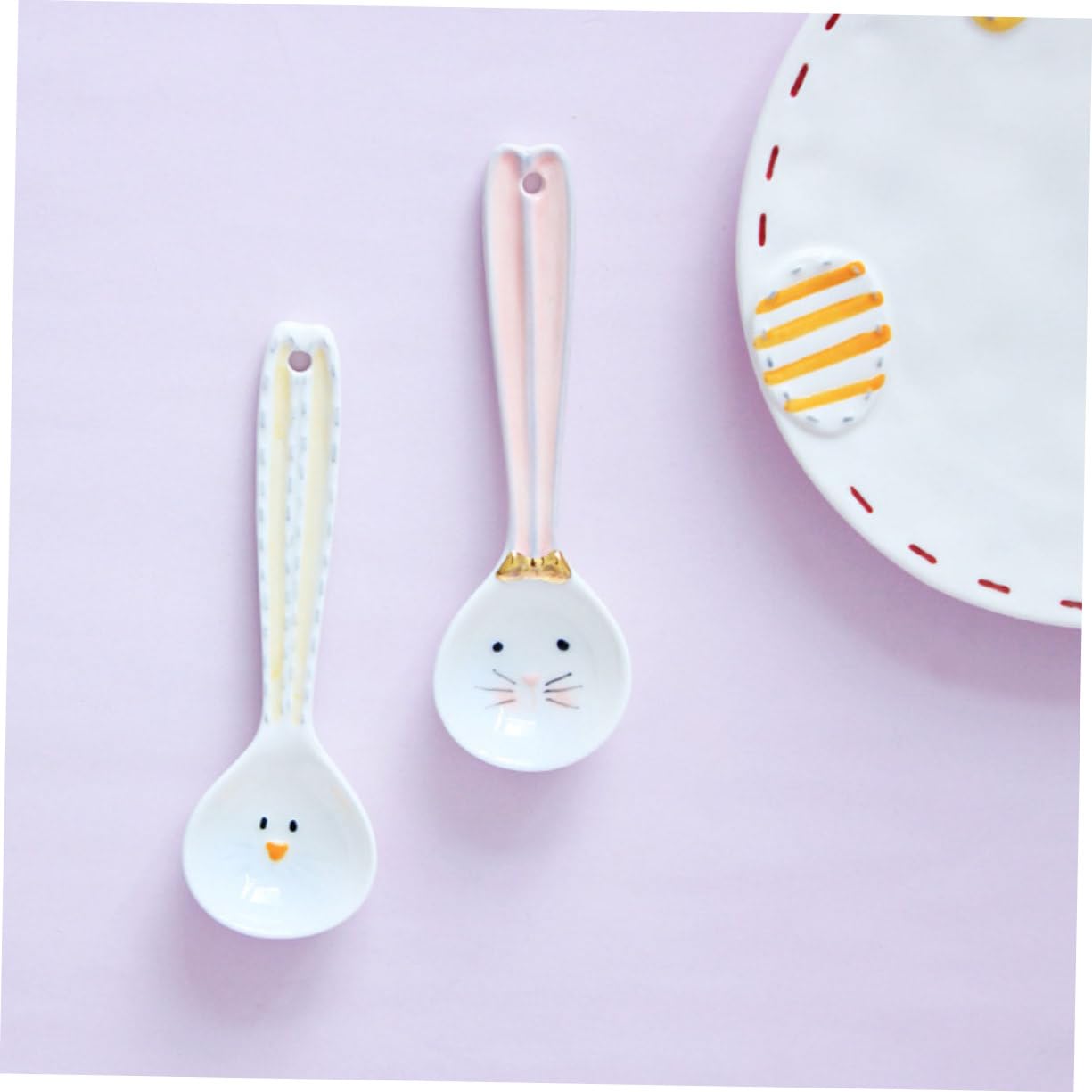TOPBATHY 4piezas Cucharas De Cerámica Para Café y Diseño De Conejo Utensilios Prácticos Para Bebidas y Postres Adecuadas Para Familiar y Restaurantes