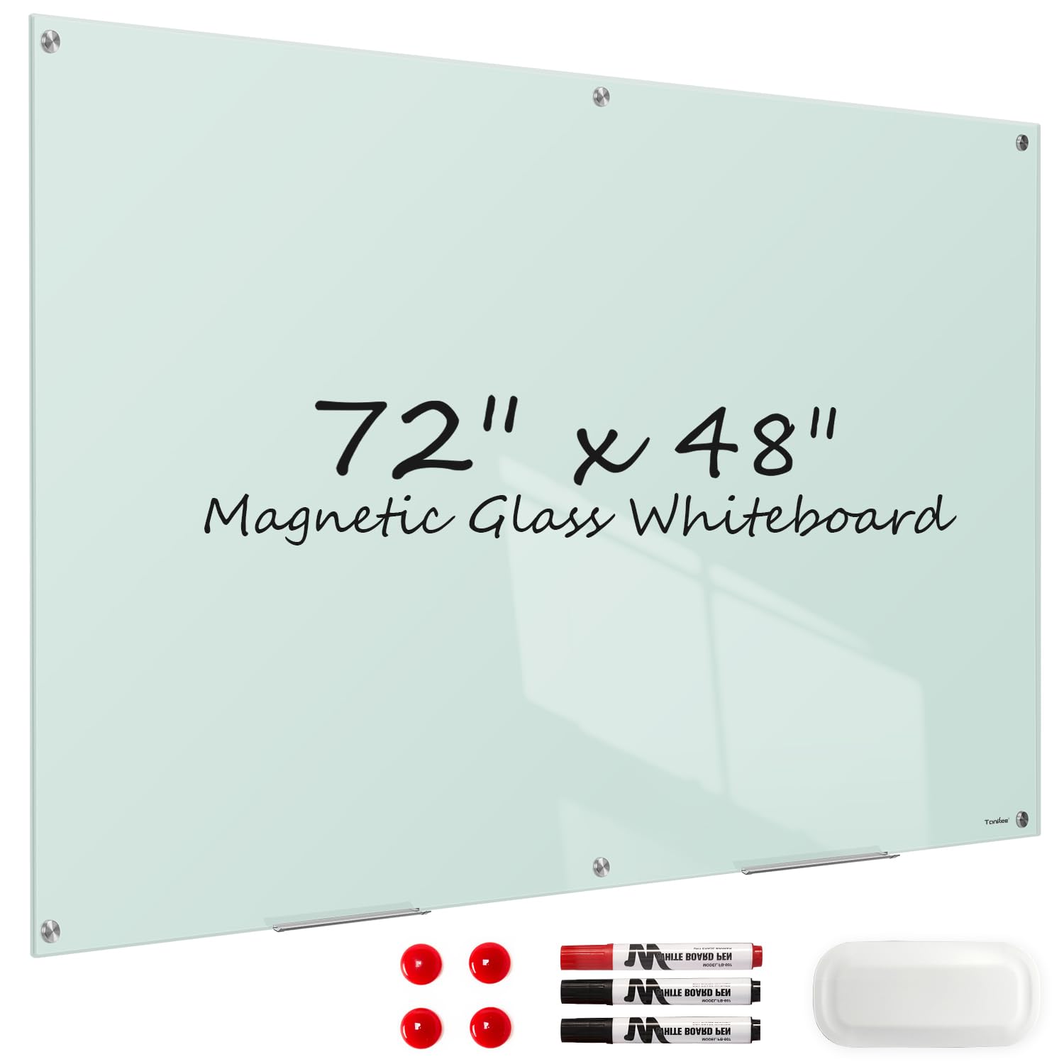 Magnetic Glass Whiteboard, 72 x 48 Inches Glass Dry Erase Board Large White Board for Wall, 6x4 Feet Frameless Whiteboard for Office School Home Classroom