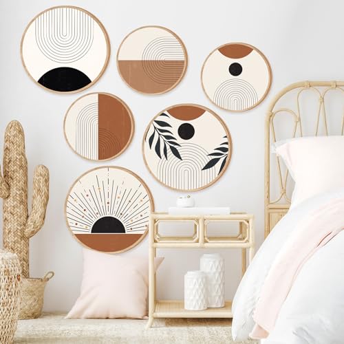 Geetery 6Pcs Boho Wall Art Decor Wooden Wall Decoration for Living Room Farmhouse Round Bohemian Decor Geometric Sun Wood Art 10