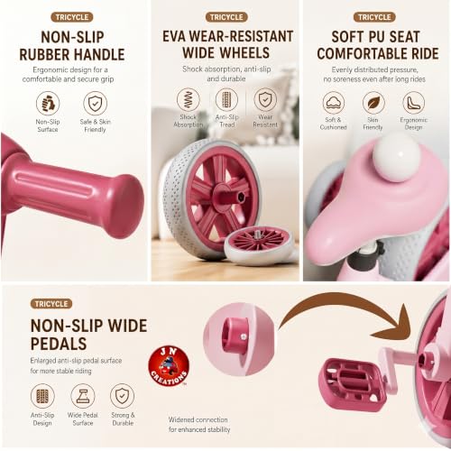 Image of 3-in-1 Kids Tricycle with Music & LED Light | Convertible Tricycle to Balance Bike | Ride-On Cycle for Kids10 Months to 3 Years (Pink)
