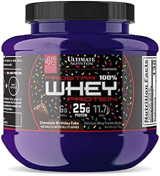 Ultimate Nutrition Prostar Whey Protein Powder Isolate, Chocolate Birthday Cake - Low Carb, High Protein Powder Shake for Muscle Gain & Recovery - Low Sodium, Low-Fat & Keto Friendly - 1.06 oz Tub