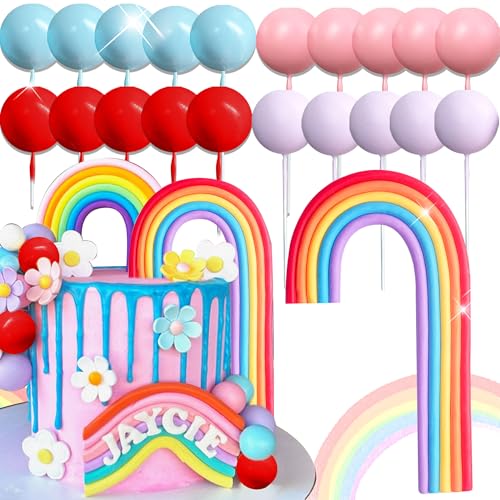 LaVenty Pastel Rainbow Cake Topper Rainbow Cake Toppers Colorful Balls Cake Decorations for Wedding Birthday Party Supplies