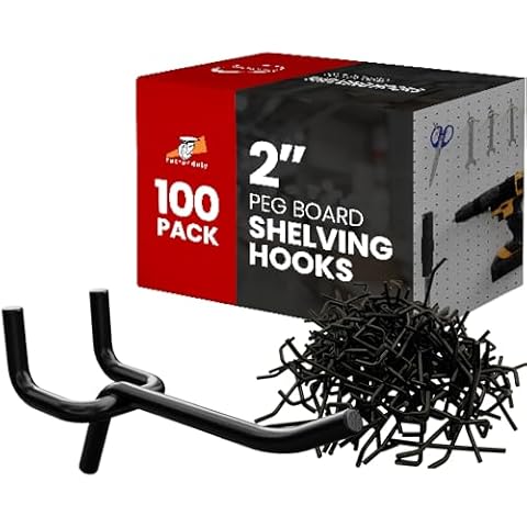 FactorDuty 100 Pack 2 inch Length Steel Black PEG Board Pegboard Shelving Hooks Wholesale Lot 20 lbs PEG Hooks Organizer Tools for Craft Storage, Garage, Kitchen, Tools and More Cover