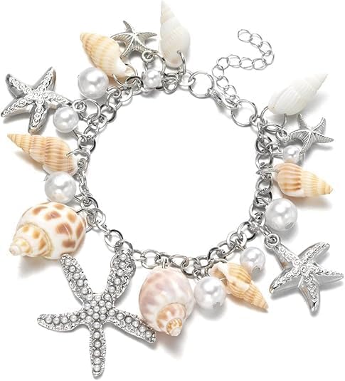 coadipress Shell Starfish Bracelet For Women Boho Conch Bracelets Gold Starfish Rudder Seashell Charm Pendant Link Bracelets Bohemian Hawaiian Summer Beach Bracelets Vacation Holiday Jewelry Gift