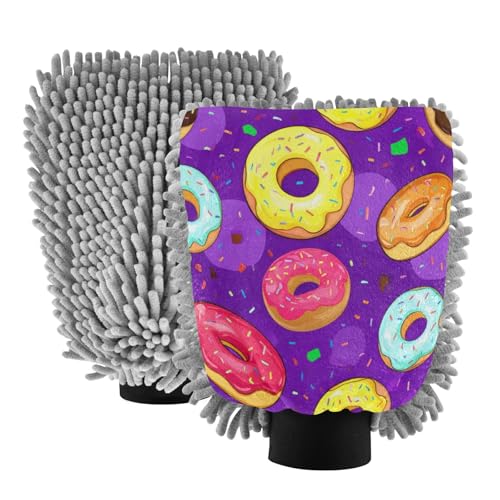 Kigai Delicious Colored Donuts Car Wash Mitt Microfiber, 2Pcs Scratch Free Lint-Free, Premium Chenille Microfiber Mitt Car Wash Brush-M
