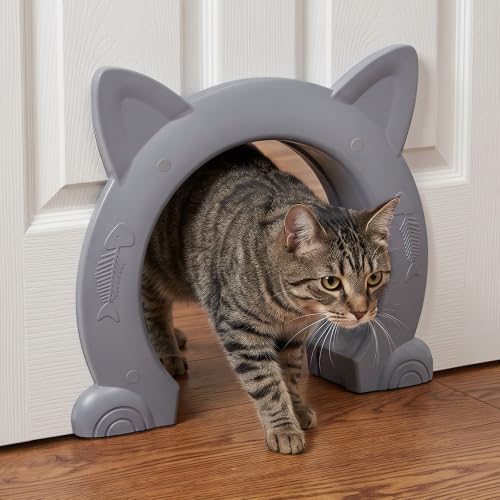 Wordcam X-Large Cat Door Interior Door for Pet 14-30lbs, No Flap, Grey
