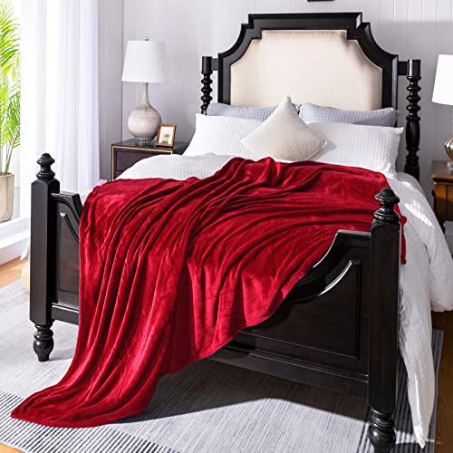 Image of JIAHANNHA Flannel Fleece Blanket Queen Size Red 90 by 90 Inches Blankets for Couch Sofa Bed 280GSM,Super Soft Plush Cozy and Luxury Warm Bed Blanket for All Season
