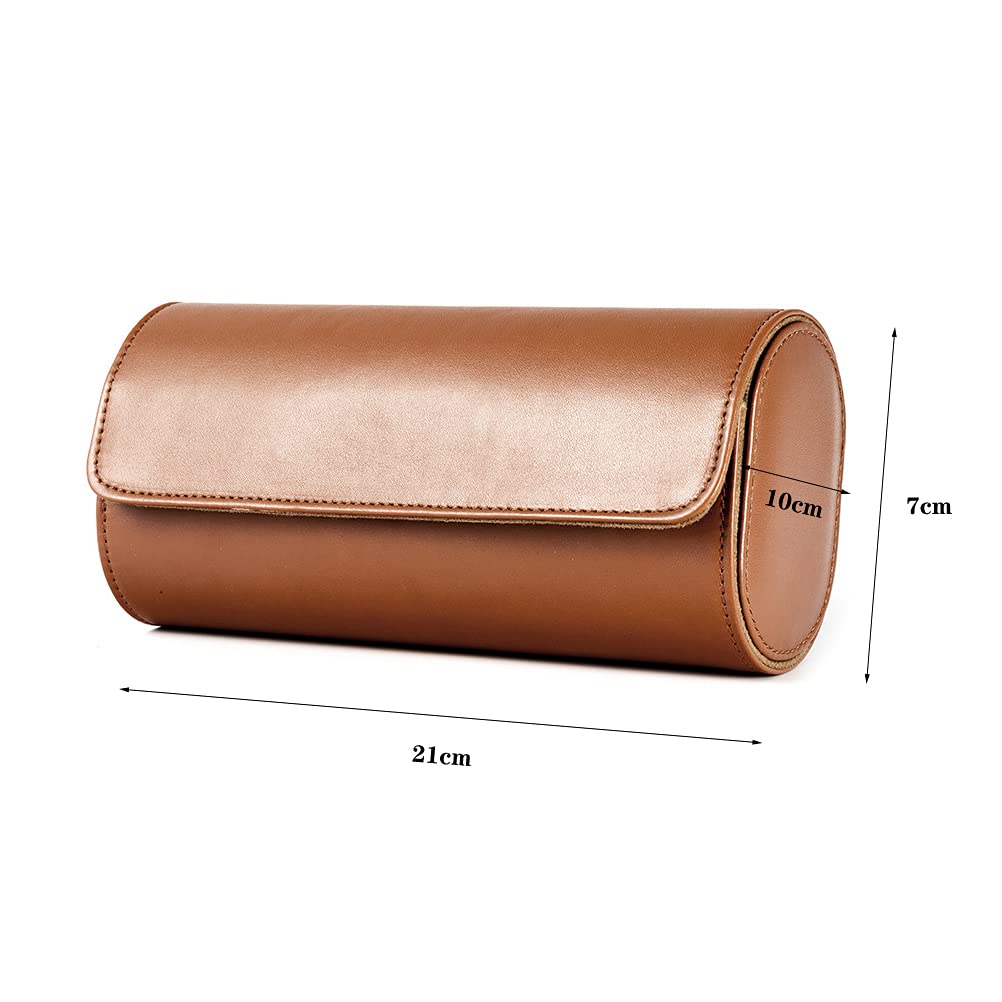 Uhrenrollen-Reiseetui, 3 Fächer, Reise-Uhrenbox für Herren, runder Vintage-Leder-Organizer für Uhrenschmuck