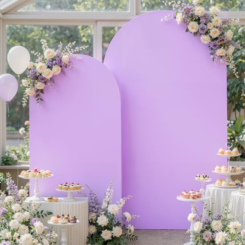 Image of Purple Arch Backdrop Cover Set of 2 (7.2ft & 6ft), Chiara Arch Cover Wrinkle-Free Spandex Arch Cover for Wedding Birthday Party Baby Shower Bridal Shower Ceremony Banquet Fabric Backdrop (No Stand)