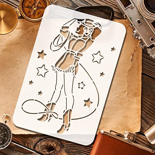 FINGERINSPIRE Cowgirl Stencil for Painting 21x29.7cm Reusable Western Theme Drawing Template PET Plastic Hollow Out DIY Craft Stencils for Painting on Wall Wood Furniture Scrapbook - Image 3