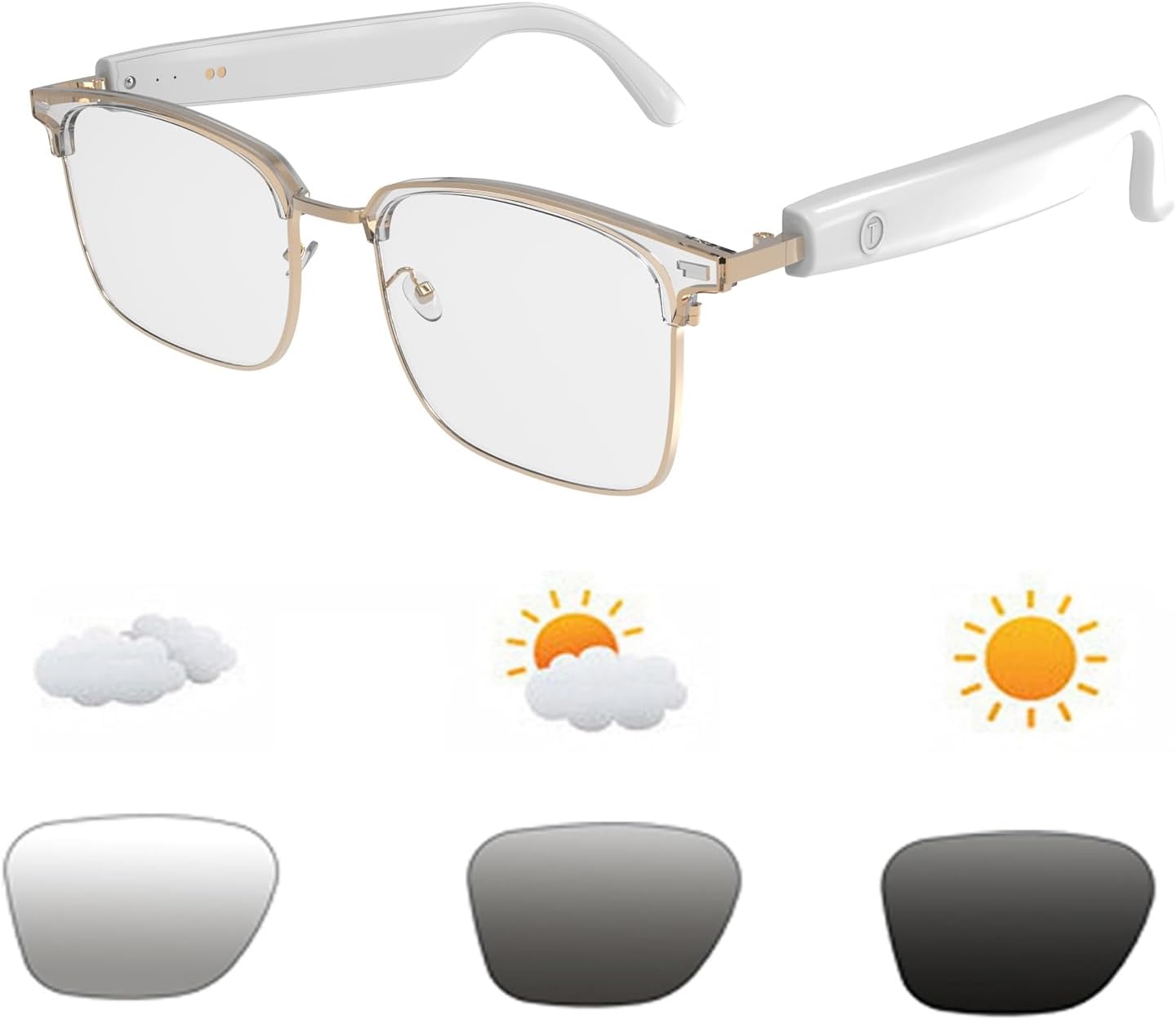Bluetooth Audio Glasses, Open-Ear Eyewear with Color-Changing Lenses, Hands-Free Calls, Music and Voice Assistant, Lightweight Indoor and Outdoor Glasses for Men and Women