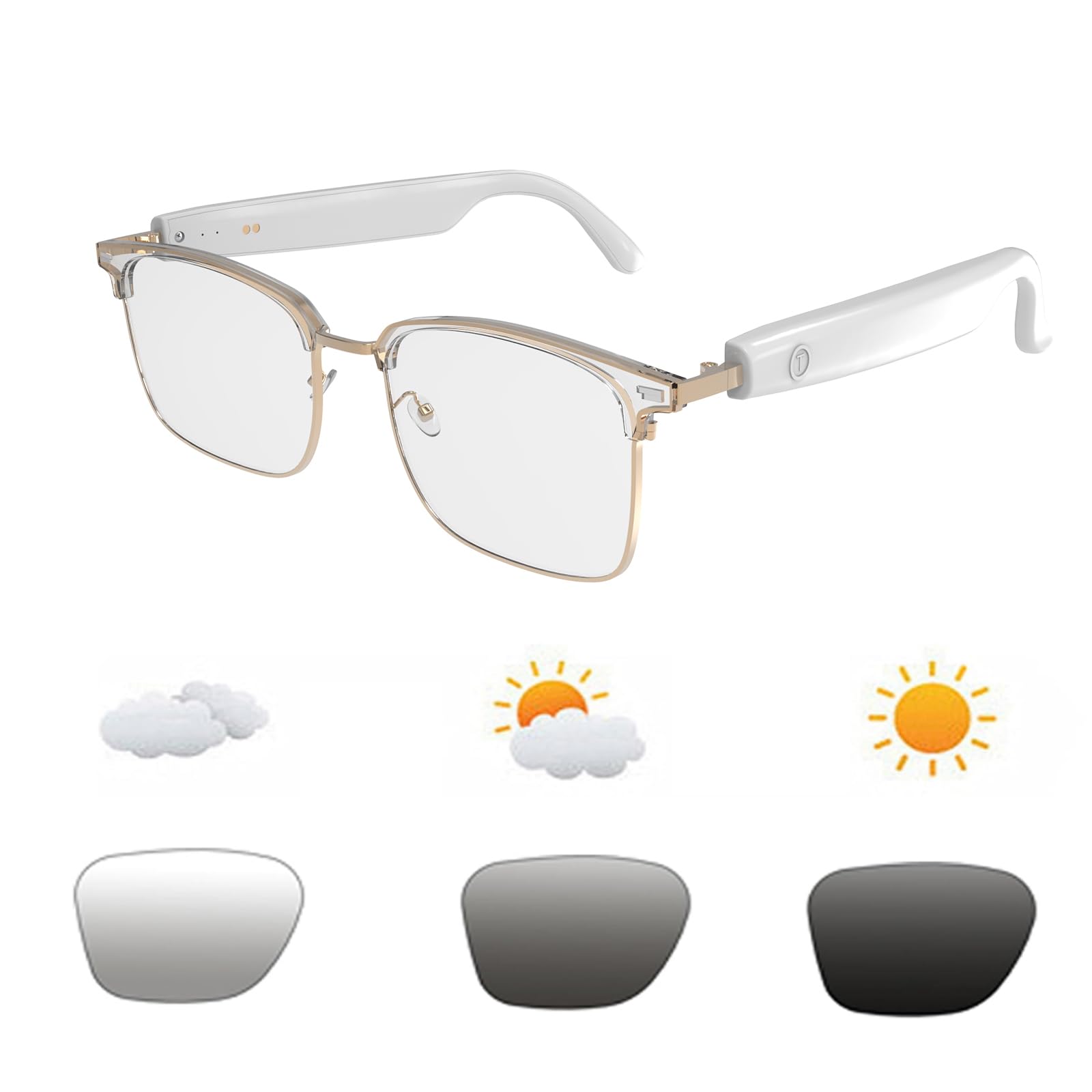Bluetooth Glasses for Men Women,Smart Glasses,Open Ear Sounds,Transitional Lens for Outerdoor Sport,Audio Glasses for All Smart Phones (White-Gold)-image-40