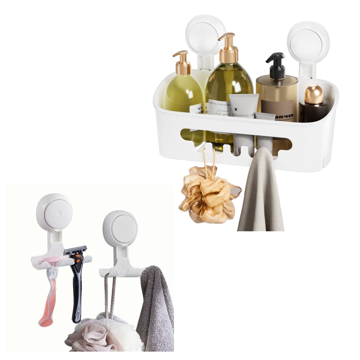 LEVERLOC Shower Caddy Suction Cup Razor Holder One Second Installation NO-Drilling Removable Powerful Suction Shower Caddy Suction Cup