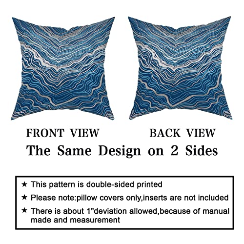 Kawani Navy Blue Pillow Covers 18X18 Inch Marble Silver Abstract Striped Throw Pillow Cases Elegant Comfort Luxury Modern Decor For Home Bedroom Living Room Sofa Square Cushion Cover, Set Of 2 #TOP5