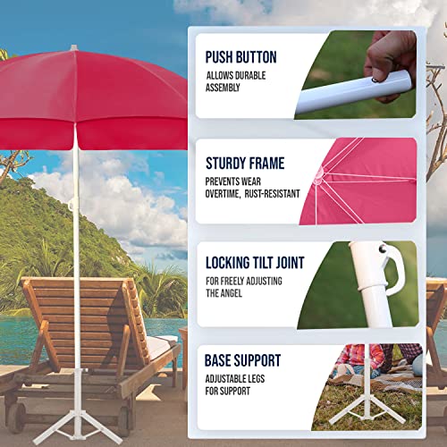 Image of OUTO 7ft /42in Garden Outdoor Umbrella with Stand Foldable Big Size Heavy Duty Waterproof Rain & UV Sun Protection Patio for Balcony Shedding Cantilever & Lawn (7 Feet /42 Inch Rib Arm, Red)