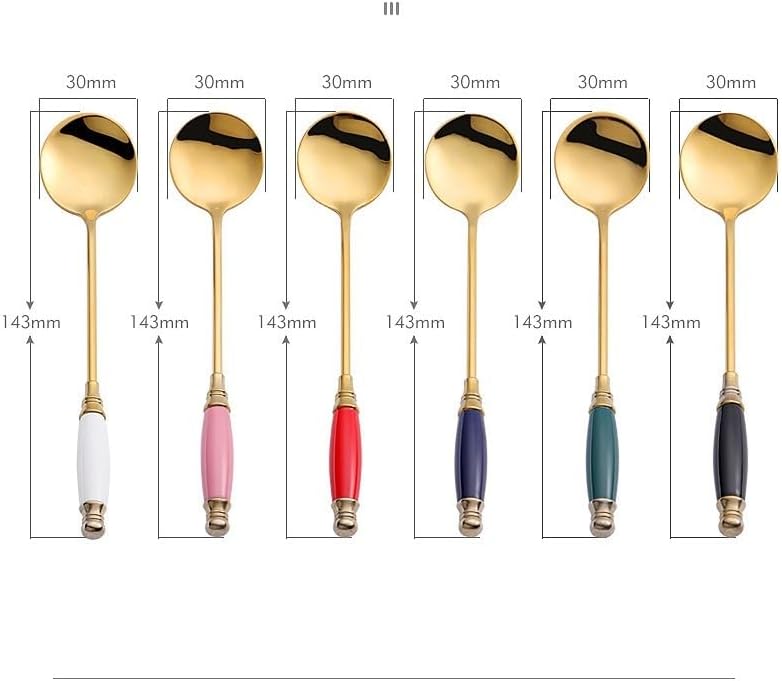 Silverware Flatware Set, 1/4/6/8/10/12 Pieces Ceramic Handle 304 Stainless Steel Spoon Cake Dessert Spoon Retro Coffee Spoon(Blue,8Pcs)