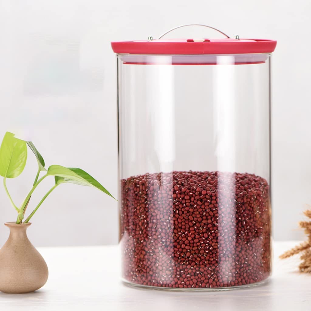 Contenitori rotondi ermetici in vetro per riso con coperchio, contenitori trasparenti per alimenti, barattoli per dispensa da cucina, per farina, cereali, zucchero, tè, c,Capacità libera 5,5 kg