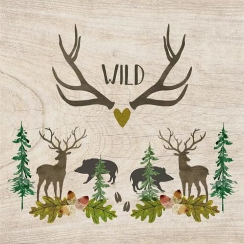 Set of 2 Individual Decoupage Paper Party Napkin Deer Board Wild Script Watercolor Decor Luncheon Napkins for a Birthday Holiday, Wedding, Cocktail Party