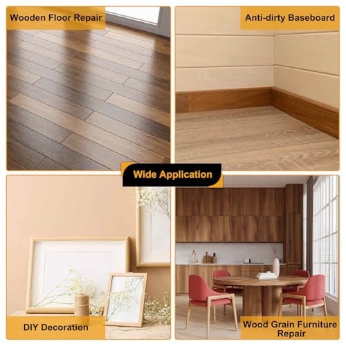 Image of HARFINGTON Wood Grain Repair Tape 6 Inch x 33ft Self Adhesive Repair Patch Tape Simulated Wooden Floor Tapes with Plastic Scraper for Tables Doors Windows Furniture, Light Brown Wood