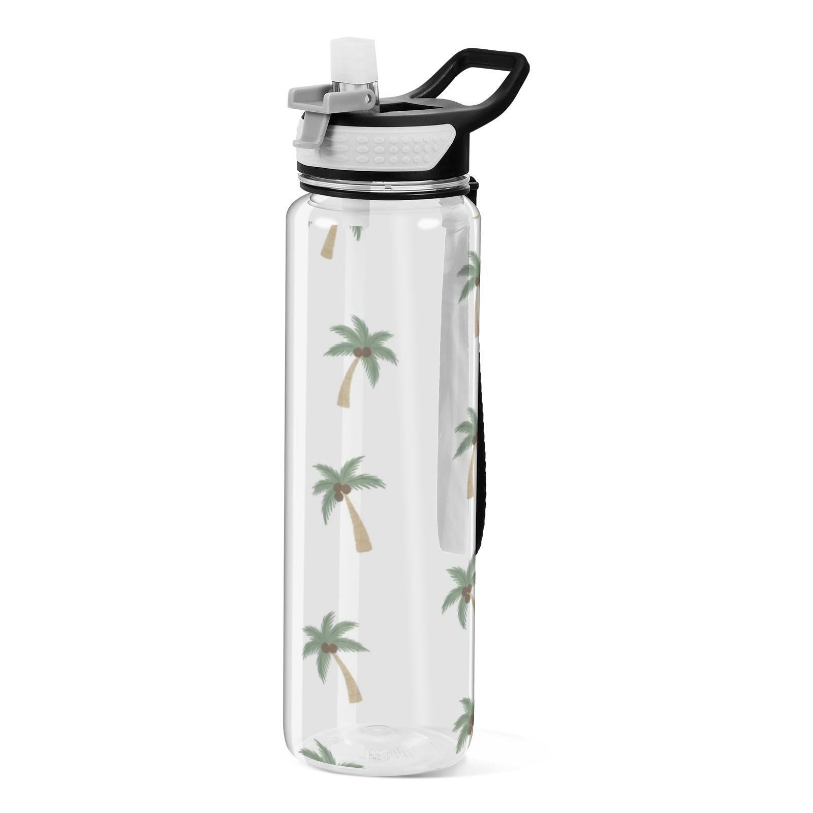 BOESI Minimal Palm Tree Pattern Sports Bottle with Carrying Strap, 1 Litre Bottle is Perfect for Fitness, Gym and Outdoor Sports for Men and Women