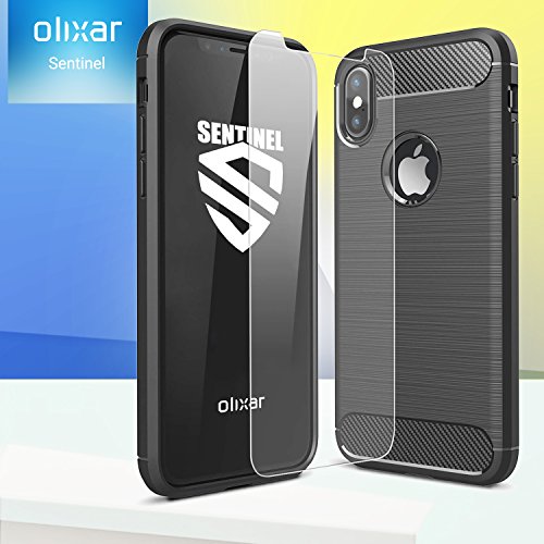 Olixar For Iphone X Case With Screen Protector - 360 Full Body Coverage Hard Pc - Dual Layer Rugged Heavy Duty Cover - Shockproof Tempered Glass - Sentinel - Black #TOP1