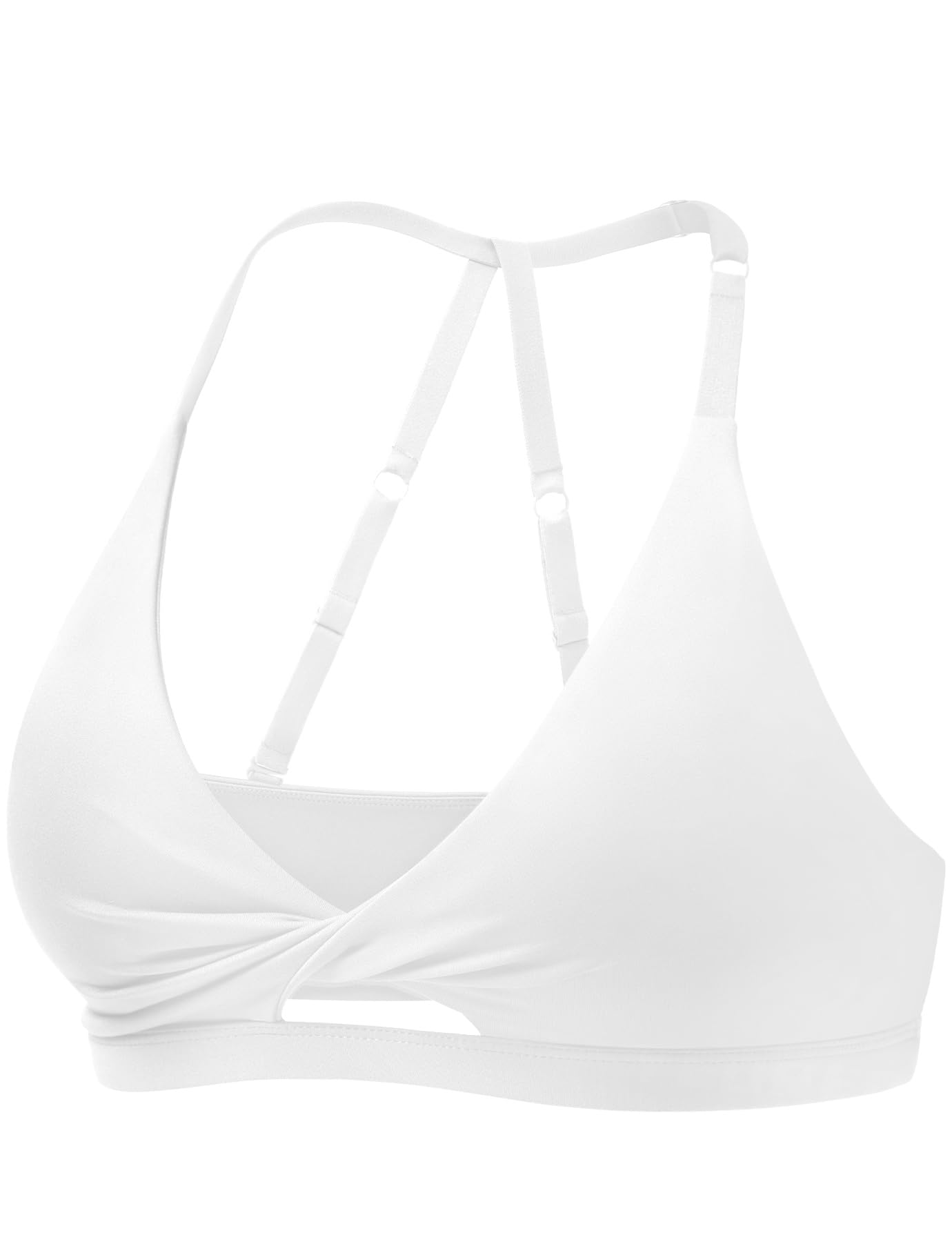 YEOREO Sports Bras for Women Micaela Open Back Workout Gym Bra Padded Medium Impact Yoga Tops with Ajustable Back Straps White M