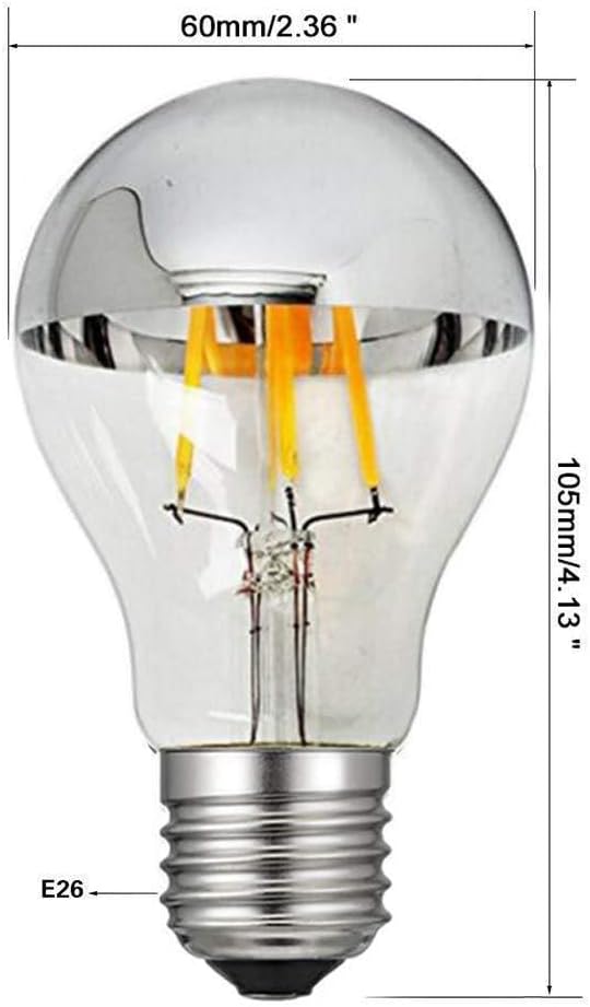 CTKcom 4-Pack A19 Half Chrome Light Bulb 4W Dimmable, E26 Base Natural Light 4000K 40W Equivalent 320lm AC110V, E26 Base Decorative Silver Mirror LED Edison Bulb for Indoor Living Room