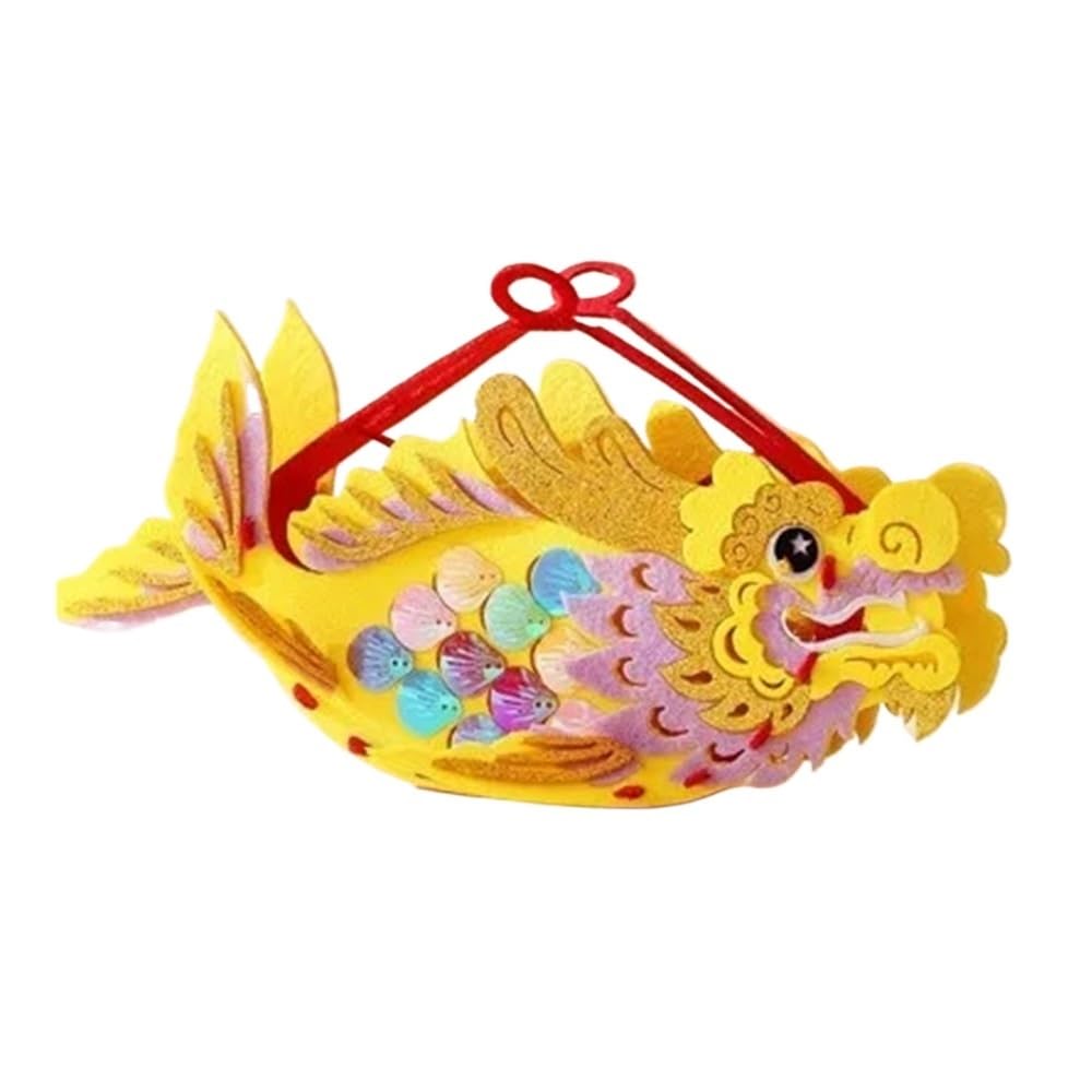 1pcs Mid-Autumn Festival Children's Hand Held Dragon Fish Lantern Handmade Dragon Lantern Material Package New Year(Silver)