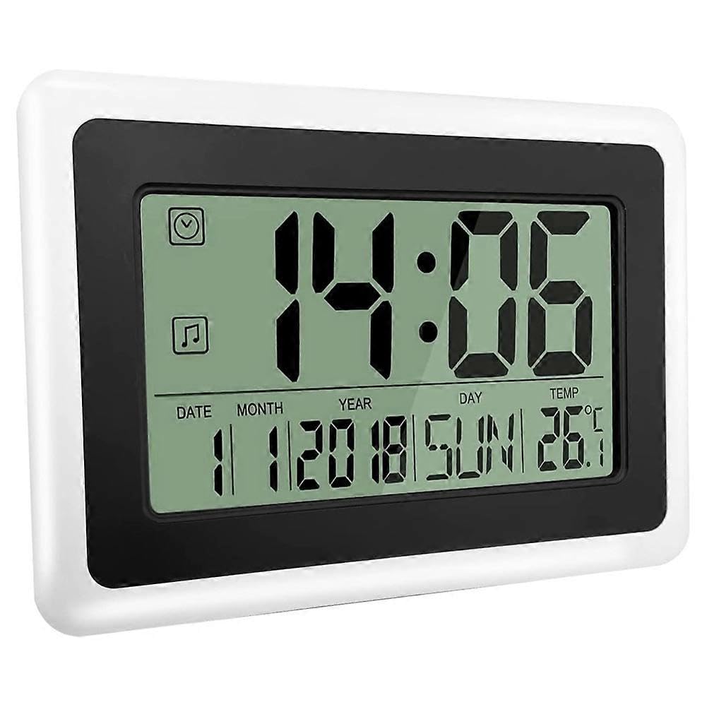 JOYHAPPST Digital Clock with Calendar & Temperature, LCD Screen Alarm Clock with Extra Digits, Easy to Read a