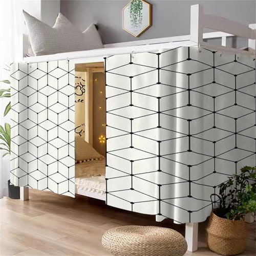 Fansu Cortina Cama Litera, Estilo Geométrico Cortinas Cama Litera a Prueba de Polvo Protección de Privacidad Opaca Termica Tienda Campaña Mosquitera para Dormitorio (Blanco,Top)