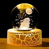 Crystal 3D Rabbit with Moon 2.36in Ball Figurine Gifts for Women Glass Animal Art for Room with Warm Light Base Keepsake for Rabbit Lovers Home Decor