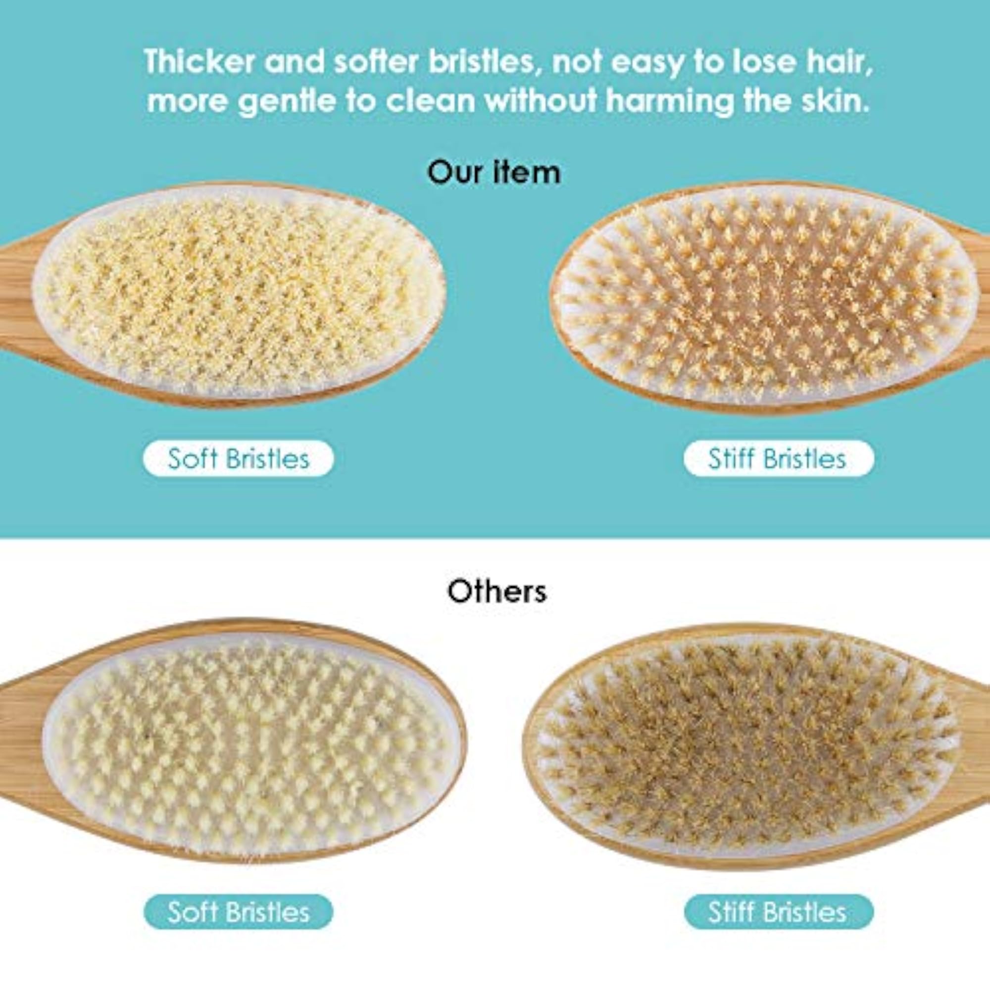 Nextuyere Long Wooden Handle Shower Brush for Exfoliating