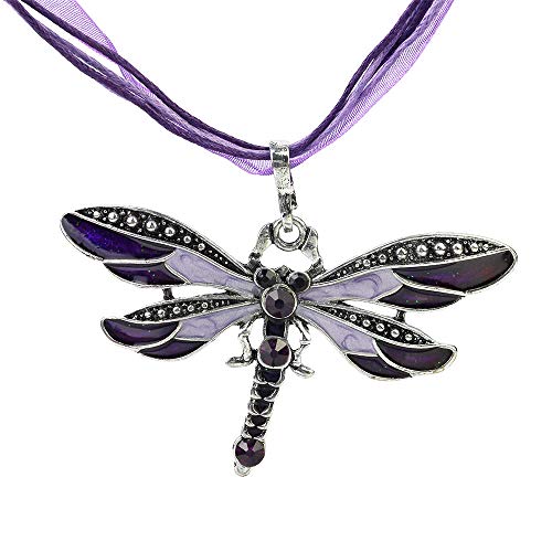 CHOP MALL Shiny Purple Crystal Gemstone Dragonfly Chain Pendant Necklace for Women Girl Jewelry Mother's Day/Anniversary/Birthday Girl Gift