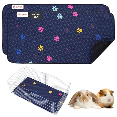 Image of Washable Rabbit & Guinea Pig Cage Liner & Bedding for Midwest (24 inchx47 inch), 2 Pack, Easy to Clean Unlike Fleece, Fast-Drying, Waterproof, Absorbent, Non-Slip Pee Pad, Reusable Bunny Mat for Small Animals