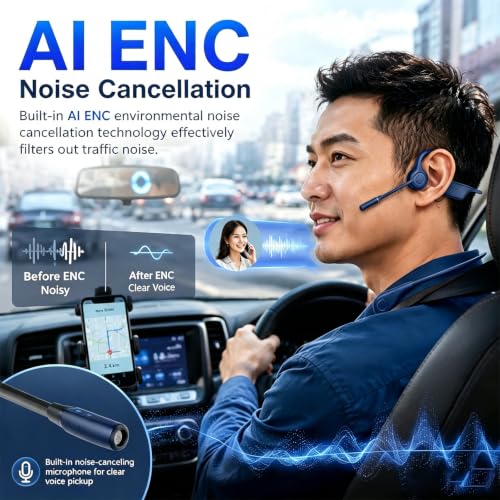 Image of Open-Ear Headphones with Noise-Canceling Mic, Bone Conduction Headphones | AI ENC Noise Cancellation, One-Click Mute, Magnetic Charging, Bluetooth 6.0, Dual Device Connection, for Drivers Learners