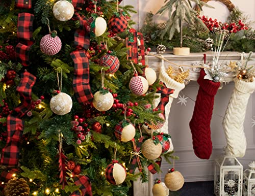 12 Piece Rustic Christmas Tree Ornaments, Farmhouse Christma Decoration, Natural Jute Burlap Christmas Ball #TOP1