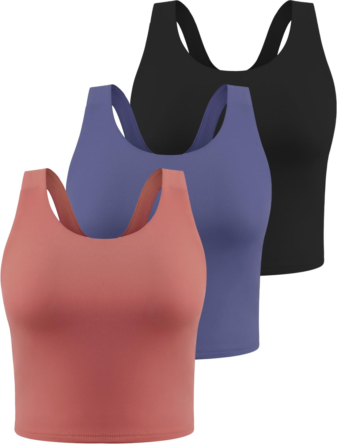 Photo 1 of Ullnoy Cute Racerback Cropped Tank Tops for Women Workout Crop High Neck Sleeveless Yoga Top 3 Pack Small Black/Navy/Burgundy