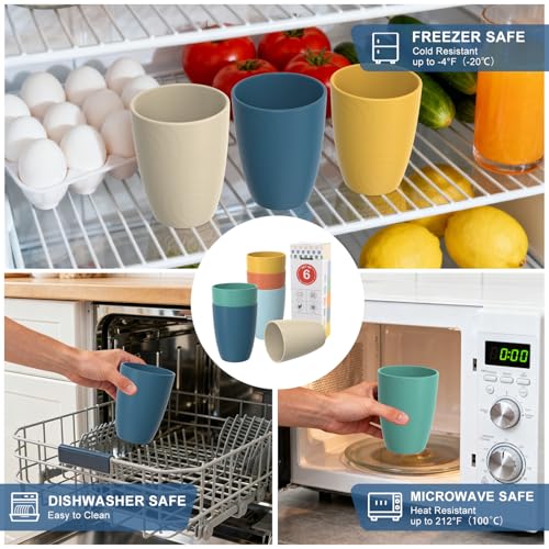 Image of Wheat Straw Cups of 6, 16 OZ Plastic Cups for Kitchen, Multicolor