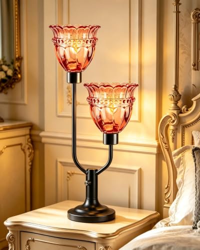 Image of Lightdot Mid Century Modern Table Lamp Dimmable Red Glass Vintage Lamp Gift