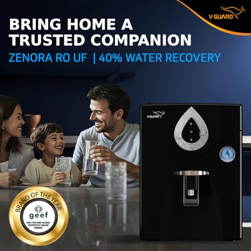 Image of V-Guard Zenora RO UF Water Purifier For Home | High Water Savings Of 60+ Glasses Daily | 1-Year UNCONDITIONAL Warranty With Proactive Service | 7 Stages | Mineral Health Charger | 7 L, Black