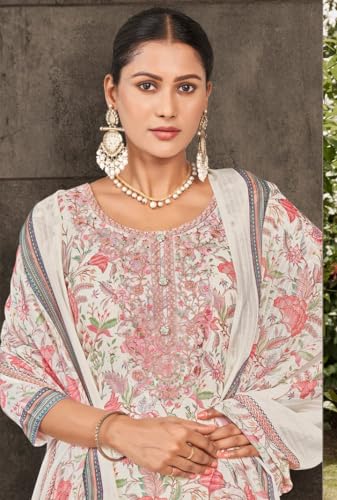 Image of Bitra Women's Cotton Satin Unstitched Salwar Suit Dress Material with Floral Print & Dupatta for Women | Salwar Kameez Fabric Set