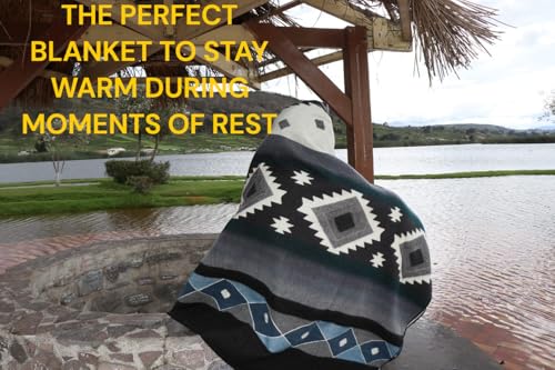 Image of Alpaca Wool Blanket, Throw Size 78 x 47, Reversible 2 in 1, Thick and Ultra Soft, Hypoallergenic, Non-Itchy, Handmade in Ecuador. Premium Alpaca Wool Thtow Blanket for Cozy Comfort. Blue and Grey.